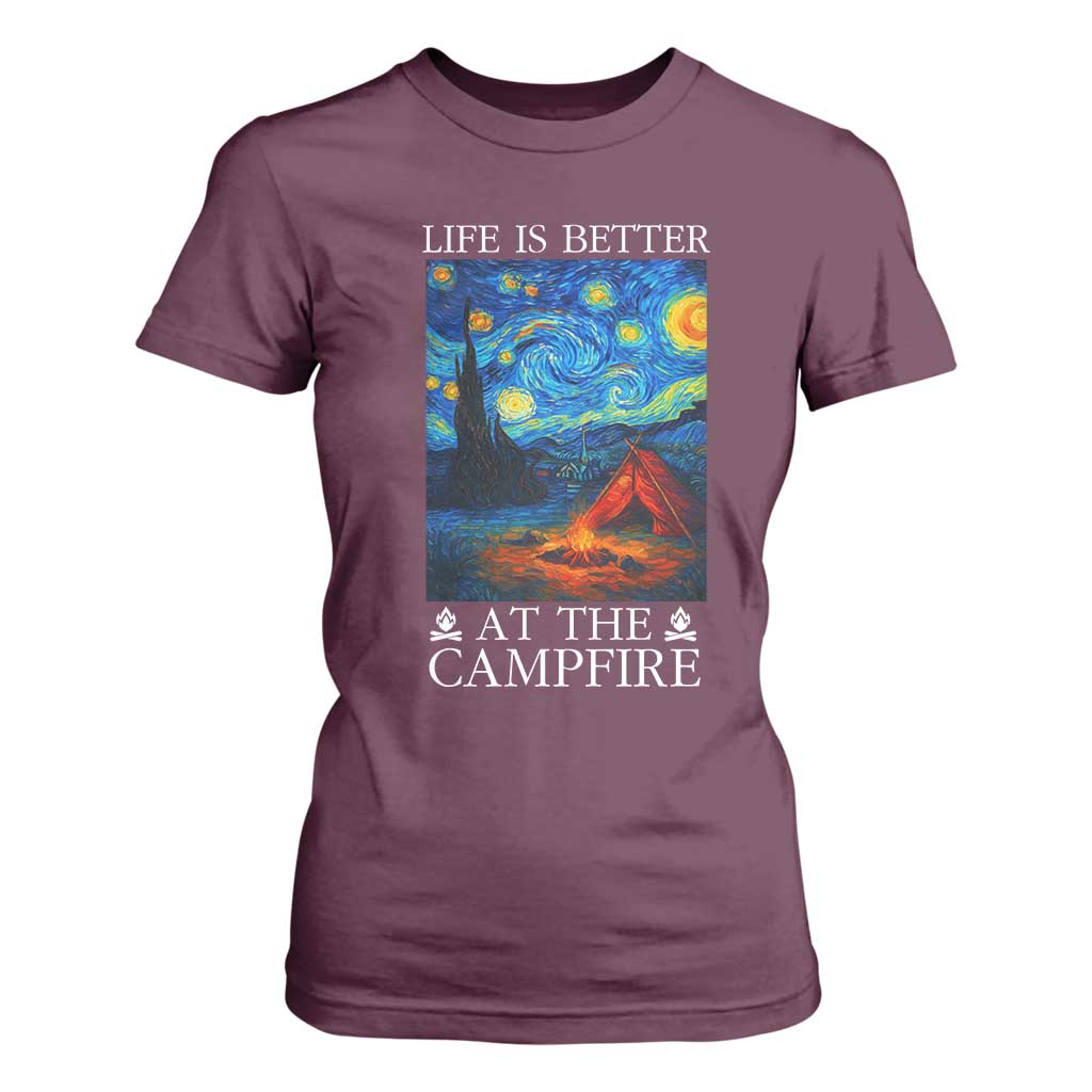 Funny Camping T Shirt For Women Life Is Better At The Campfire TS14 Maroon Print Your Wear