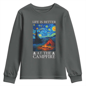 Funny Camping Youth Sweatshirt Life Is Better At The Campfire TS14 Dark Heather Print Your Wear
