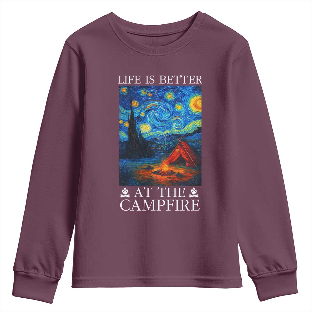 Funny Camping Youth Sweatshirt Life Is Better At The Campfire TS14 Maroon Print Your Wear
