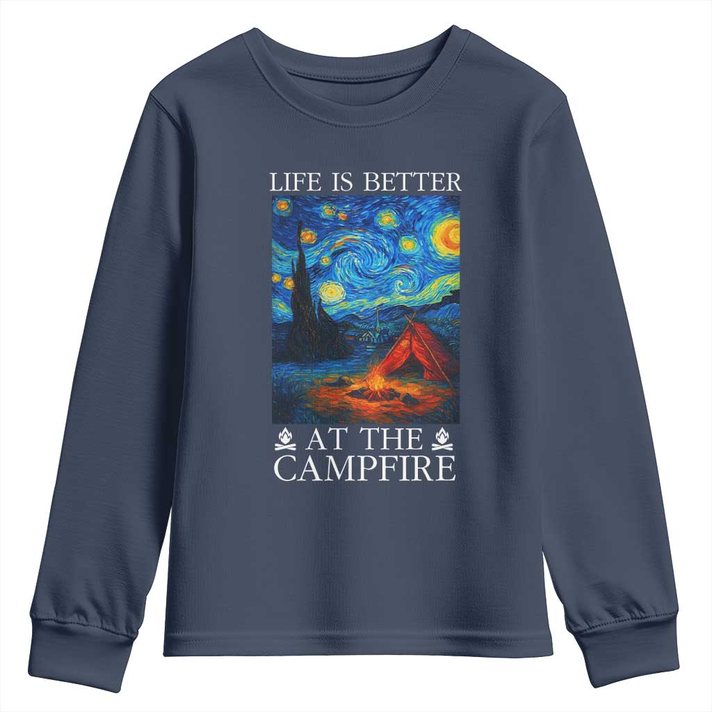 Funny Camping Youth Sweatshirt Life Is Better At The Campfire TS14 Navy Print Your Wear