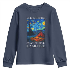 Funny Camping Youth Sweatshirt Life Is Better At The Campfire TS14 Navy Print Your Wear