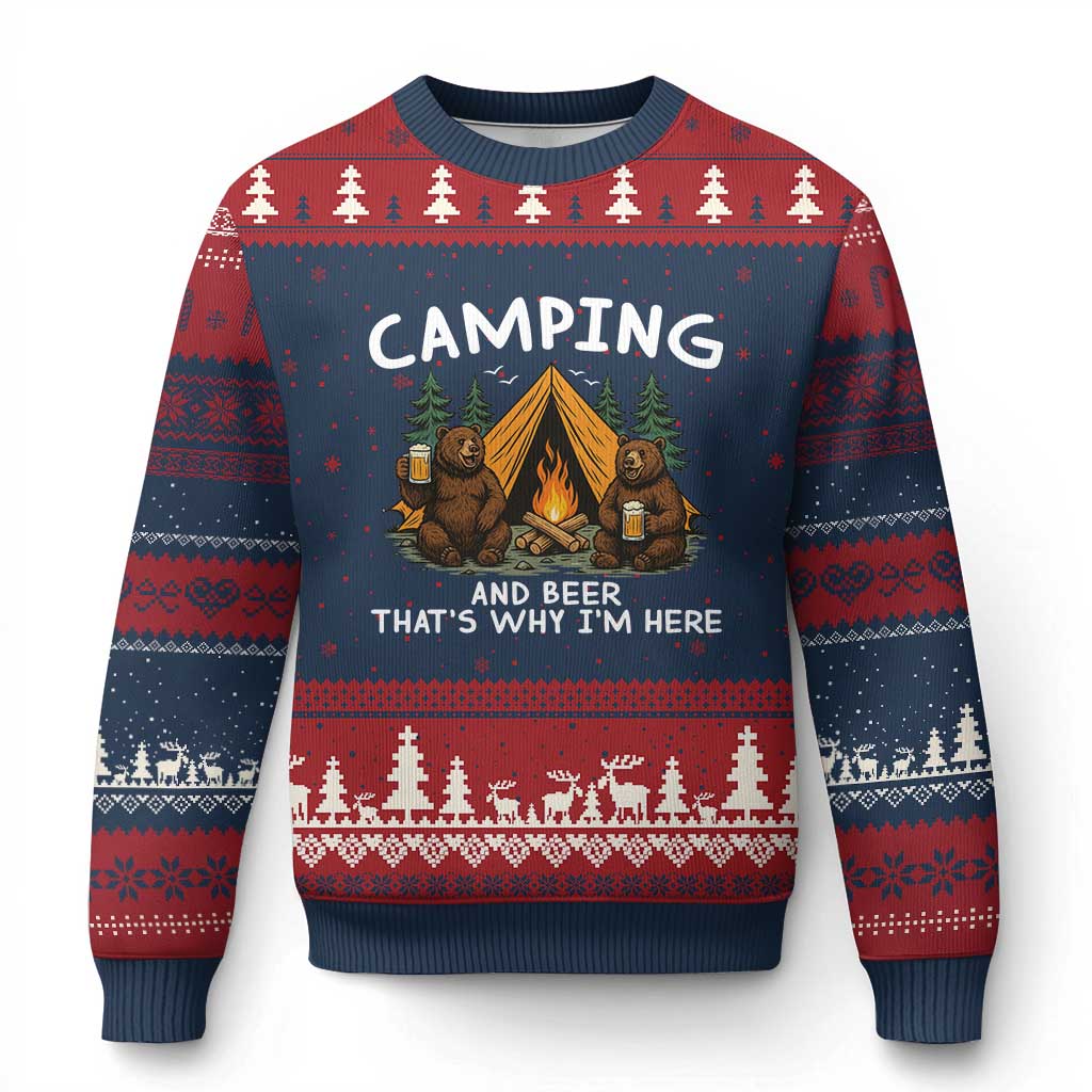 Funny Camping Beer Ugly Christmas Sweater Bear Drinking Lover Gift TS14 Navy Red Print Your Wear