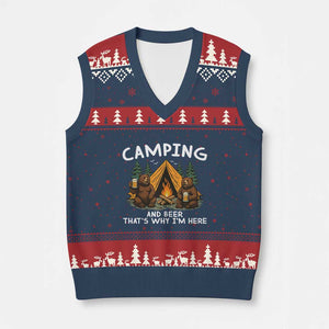 Funny Camping Beer V-Neck Knit Sweater Vest Bear Drinking Lover Gift TS14 Navy Red Print Your Wear