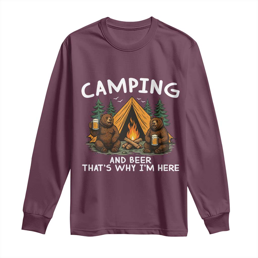 Funny Camping Beer Long Sleeve Shirt Bear Drinking Lover Gift TS14 Maroon Print Your Wear