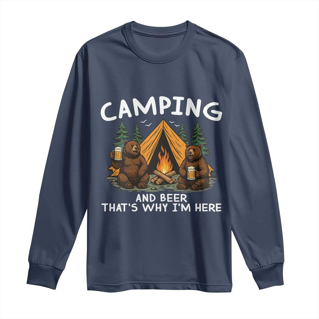 Funny Camping Beer Long Sleeve Shirt Bear Drinking Lover Gift TS14 Navy Print Your Wear