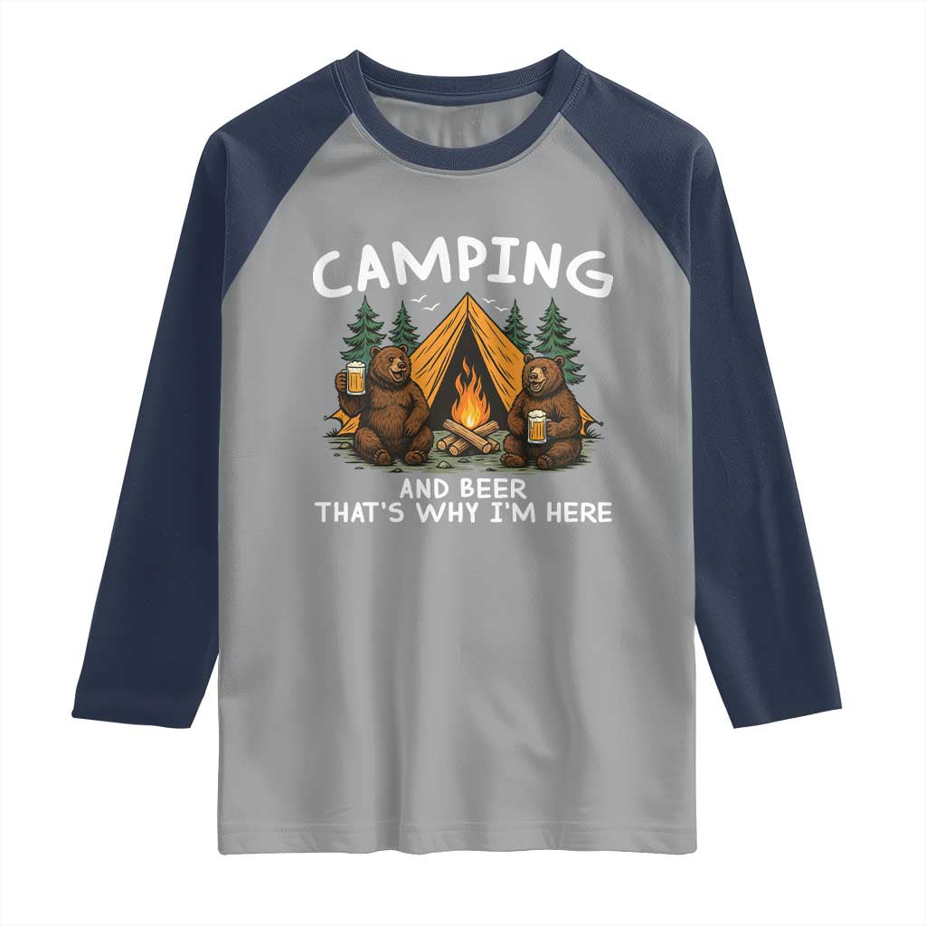 Funny Camping Beer Raglan Shirt Bear Drinking Lover Gift TS14 Sport Gray Navy Print Your Wear