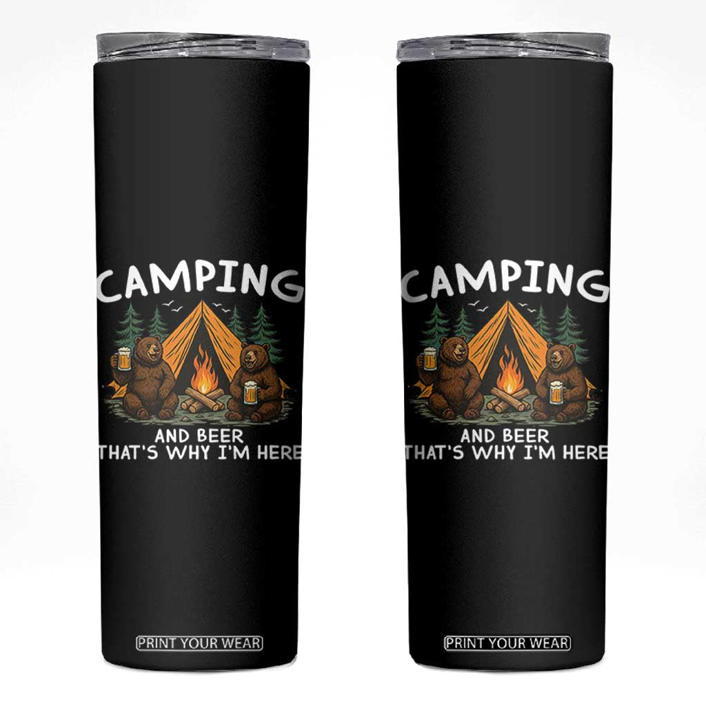 Funny Camping Beer Skinny Tumbler Bear Drinking Lover Gift TS14 Black Print Your Wear