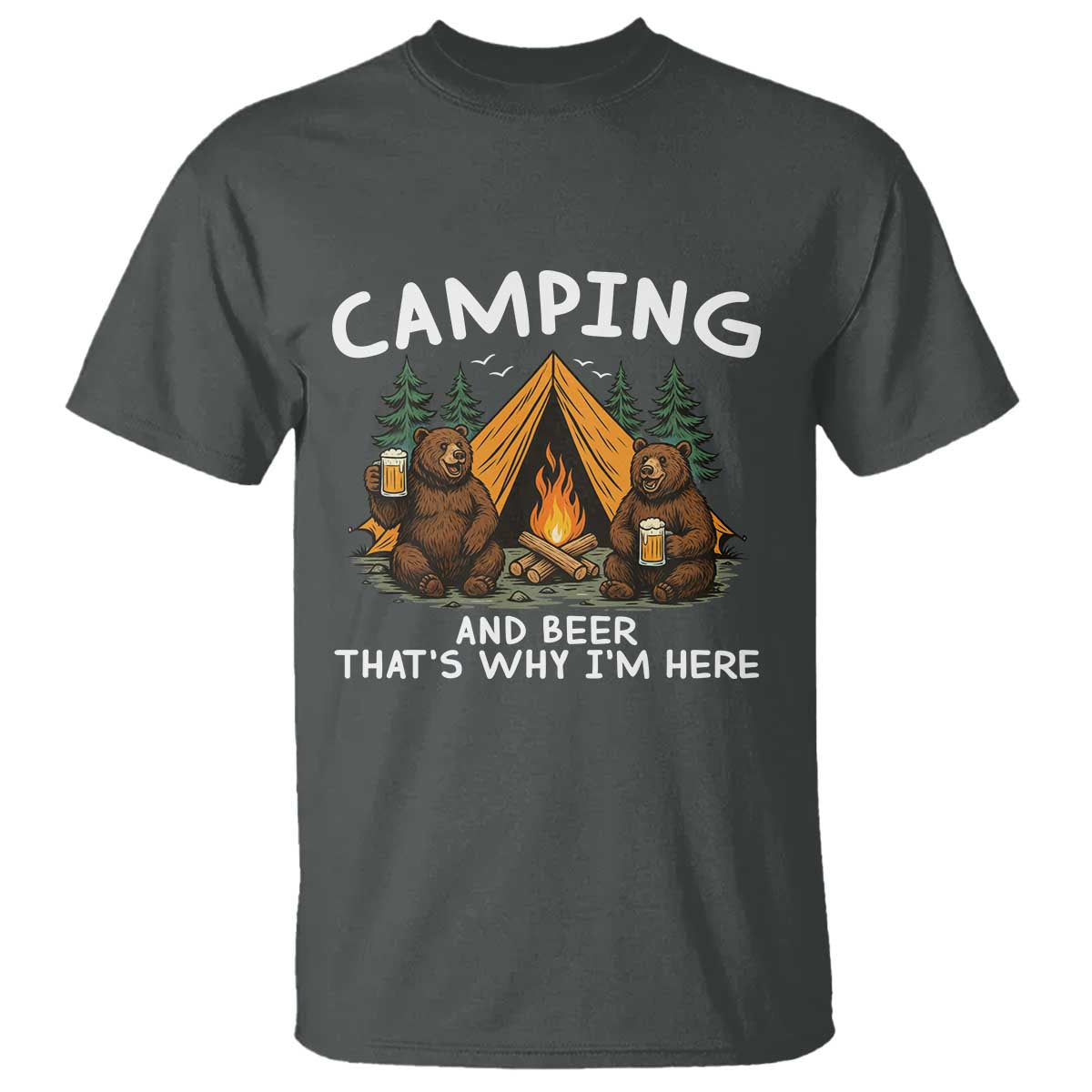 Funny Camping Beer T Shirt Bear Drinking Lover Gift TS14 Dark Heather Print Your Wear