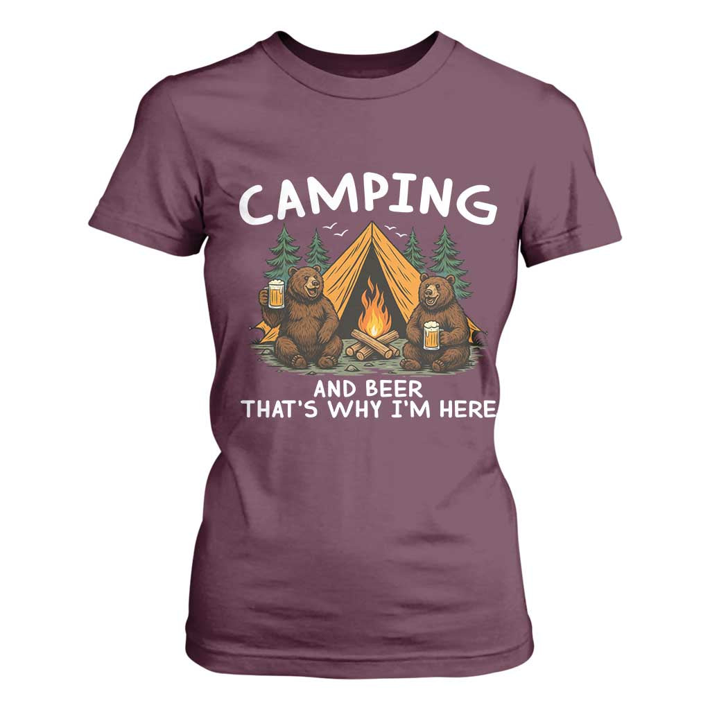 Funny Camping Beer T Shirt For Women Bear Drinking Lover Gift TS14 Maroon Print Your Wear