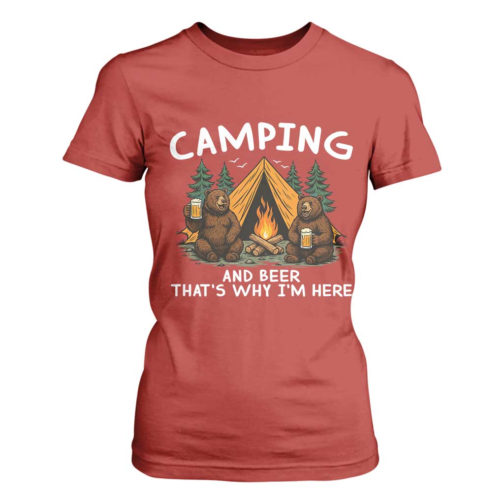 Funny Camping Beer T Shirt For Women Bear Drinking Lover Gift TS14 Red Print Your Wear