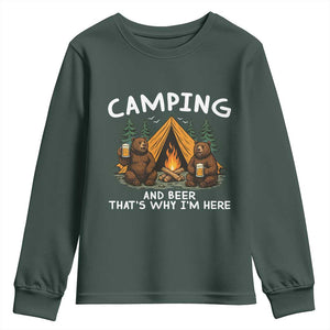 Funny Camping Beer Youth Sweatshirt Bear Drinking Lover Gift TS14 Dark Forest Green Print Your Wear