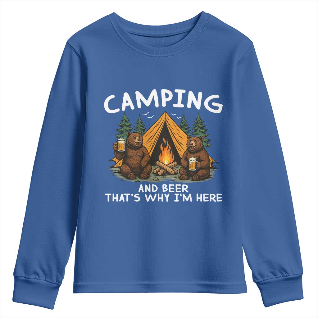 Funny Camping Beer Youth Sweatshirt Bear Drinking Lover Gift TS14 Royal Blue Print Your Wear