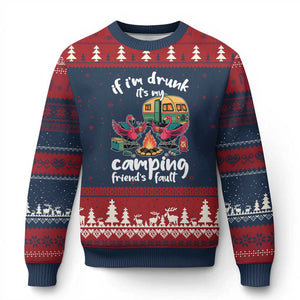 Funny Flamingo Camping Ugly Christmas Sweater If I Am Drunk It Is My Friend Fault TS14 Navy Red Print Your Wear