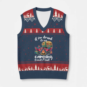 Funny Flamingo Camping V-Neck Knit Sweater Vest If I Am Drunk It Is My Friend Fault TS14 Navy Red Print Your Wear