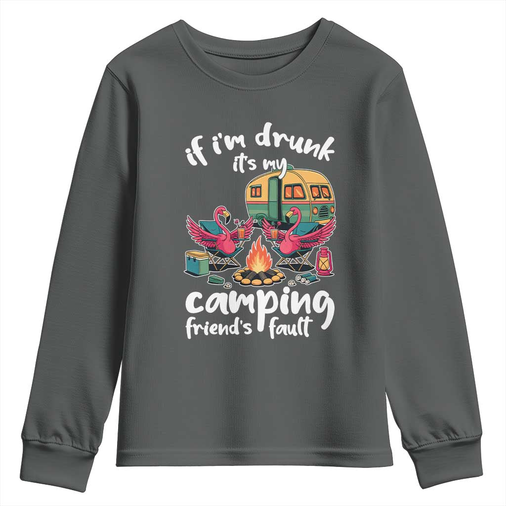 Funny Flamingo Camping Youth Sweatshirt If I Am Drunk It Is My Friend Fault TS14 Dark Heather Print Your Wear