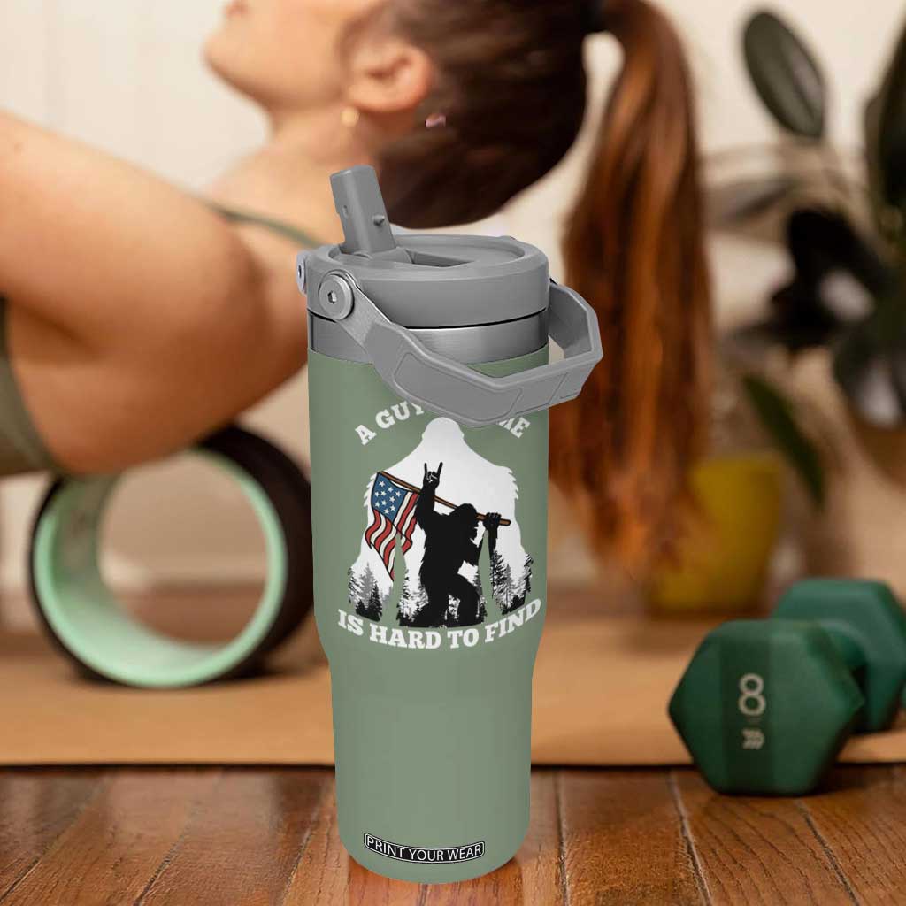 Bigfoot Patriotic American Flag Flip Straw Tumbler Funny Sasquatch A Guy Like Me Is Hard To Find TS14 One Size: 30 oz Moss Green Print Your Wear