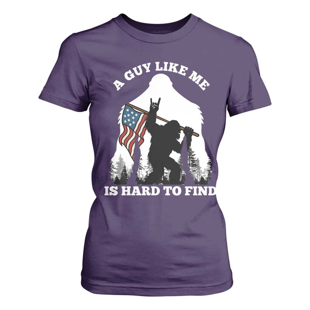 Bigfoot Patriotic American Flag T Shirt For Women Funny Sasquatch A Guy Like Me Is Hard To Find TS14 Purple Print Your Wear