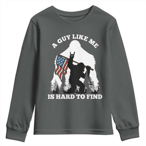 Bigfoot Patriotic American Flag Youth Sweatshirt Funny Sasquatch A Guy Like Me Is Hard To Find TS14 Dark Heather Print Your Wear