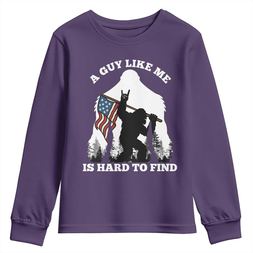 Bigfoot Patriotic American Flag Youth Sweatshirt Funny Sasquatch A Guy Like Me Is Hard To Find TS14 Purple Print Your Wear
