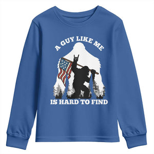 Bigfoot Patriotic American Flag Youth Sweatshirt Funny Sasquatch A Guy Like Me Is Hard To Find TS14 Royal Blue Print Your Wear