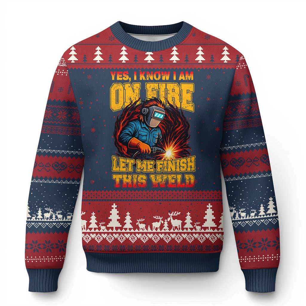 Funny Welding Bigfoot Ugly Christmas Sweater Cryptid Welder Sasquatch TS14 Navy Red Print Your Wear