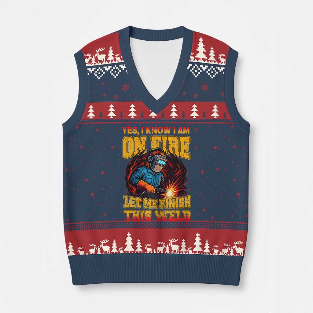 Funny Welding Bigfoot V-Neck Knit Sweater Vest Cryptid Welder Sasquatch TS14 Navy Red Print Your Wear