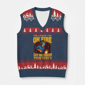 Funny Welding Bigfoot V-Neck Knit Sweater Vest Cryptid Welder Sasquatch TS14 Navy Red Print Your Wear