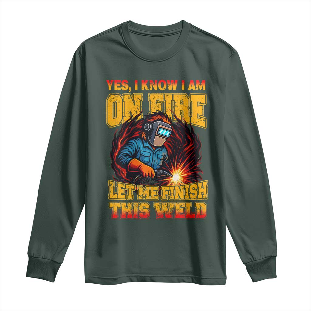 Funny Welding Bigfoot Long Sleeve Shirt Cryptid Welder Sasquatch TS14 Dark Forest Green Print Your Wear