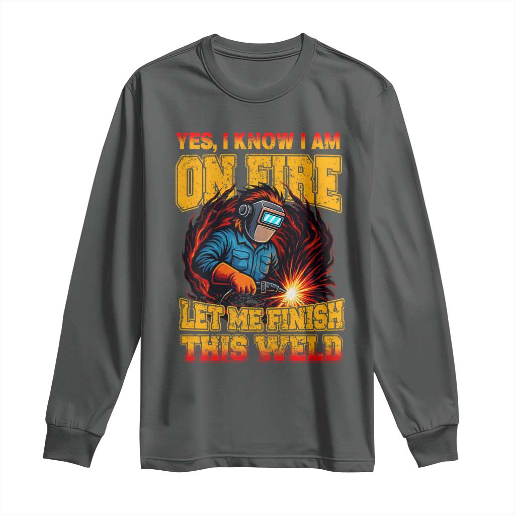 Funny Welding Bigfoot Long Sleeve Shirt Cryptid Welder Sasquatch TS14 Dark Heather Print Your Wear