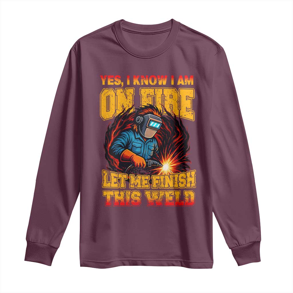 Funny Welding Bigfoot Long Sleeve Shirt Cryptid Welder Sasquatch TS14 Maroon Print Your Wear