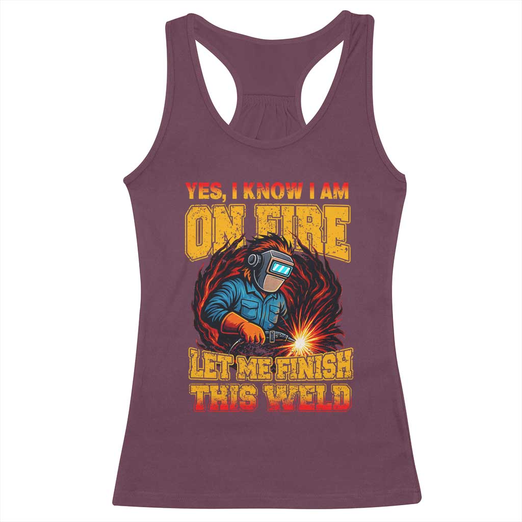 Funny Welding Bigfoot Racerback Tank Top Cryptid Welder Sasquatch TS14 Maroon Print Your Wear