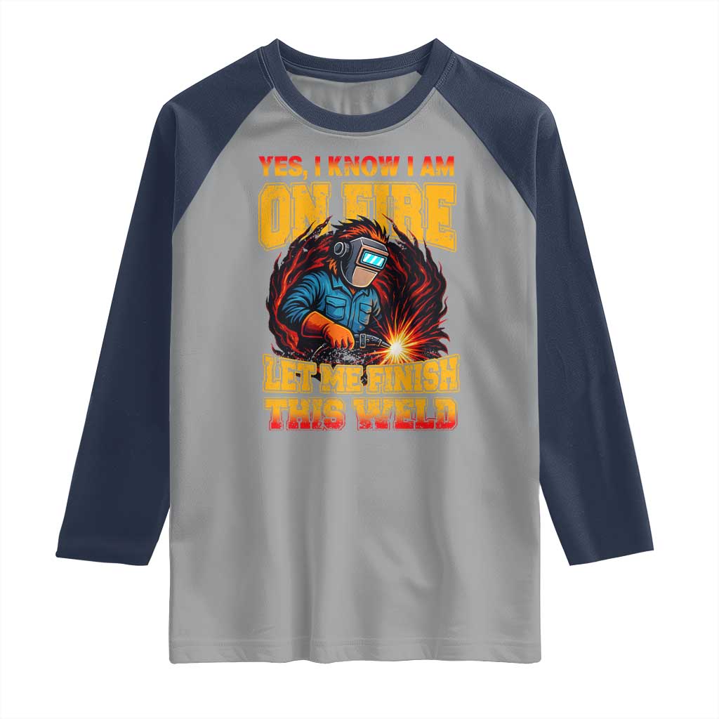 Funny Welding Bigfoot Raglan Shirt Cryptid Welder Sasquatch TS14 Sport Gray Navy Print Your Wear