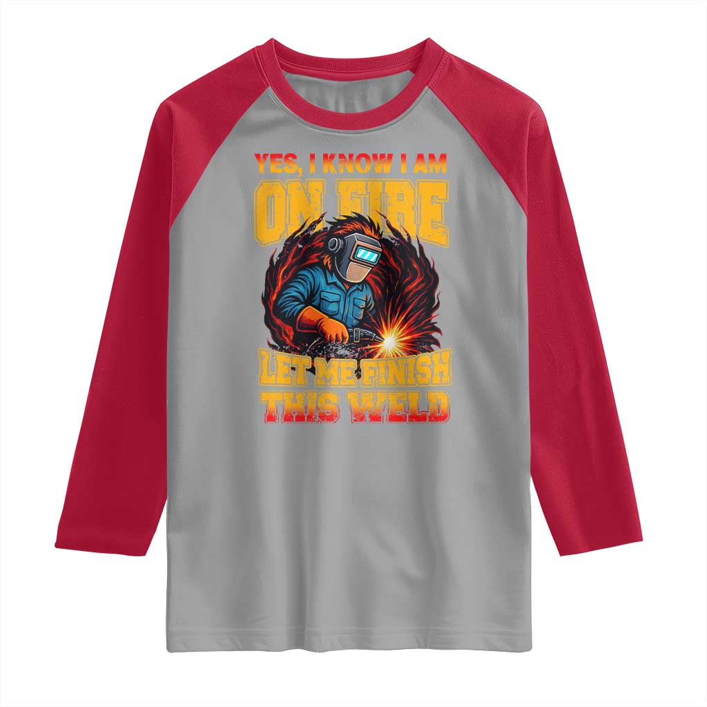 Funny Welding Bigfoot Raglan Shirt Cryptid Welder Sasquatch TS14 Sport Gray Red Print Your Wear
