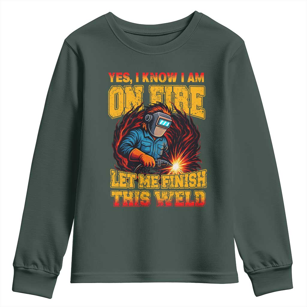 Funny Welding Bigfoot Youth Sweatshirt Cryptid Welder Sasquatch TS14 Dark Forest Green Print Your Wear