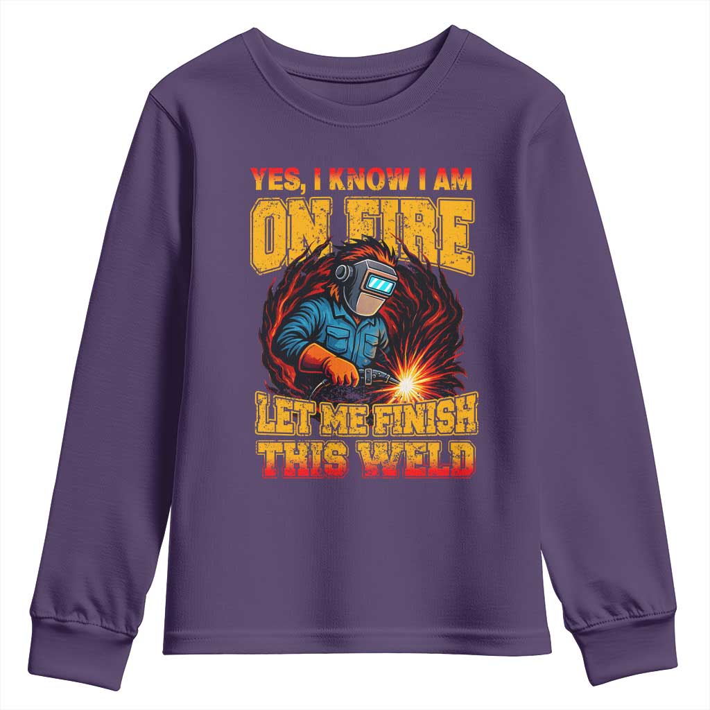 Funny Welding Bigfoot Youth Sweatshirt Cryptid Welder Sasquatch TS14 Purple Print Your Wear