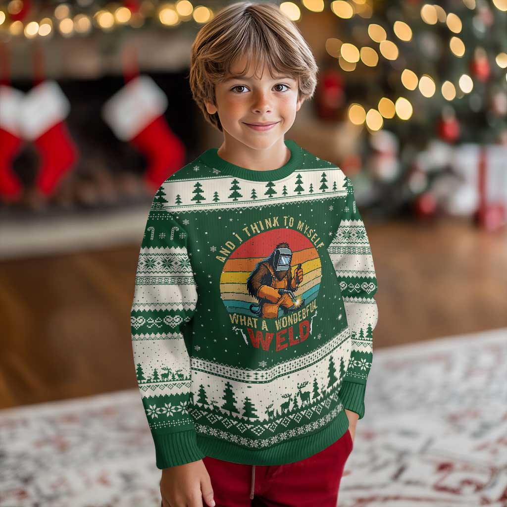 Funny Welding Bigfoot Ugly Christmas Sweater And I Think To Myself What A Wonderful Weld TS14 Forest Green Beige Print Your Wear