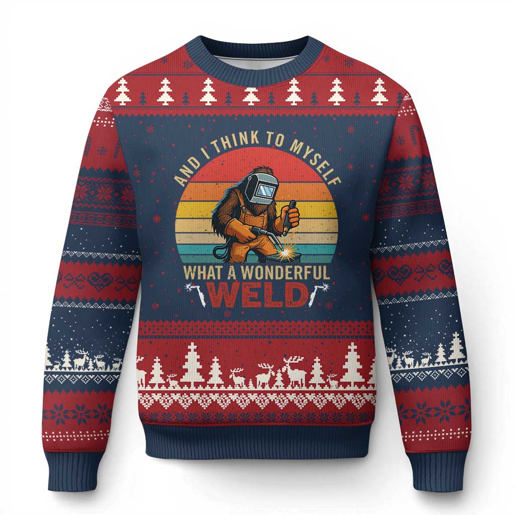 Funny Welding Bigfoot Ugly Christmas Sweater And I Think To Myself What A Wonderful Weld TS14 Navy Red Print Your Wear