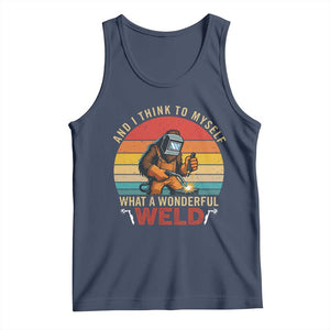 Funny Welding Bigfoot Tank Top And I Think To Myself What A Wonderful Weld TS14 Navy Print Your Wear