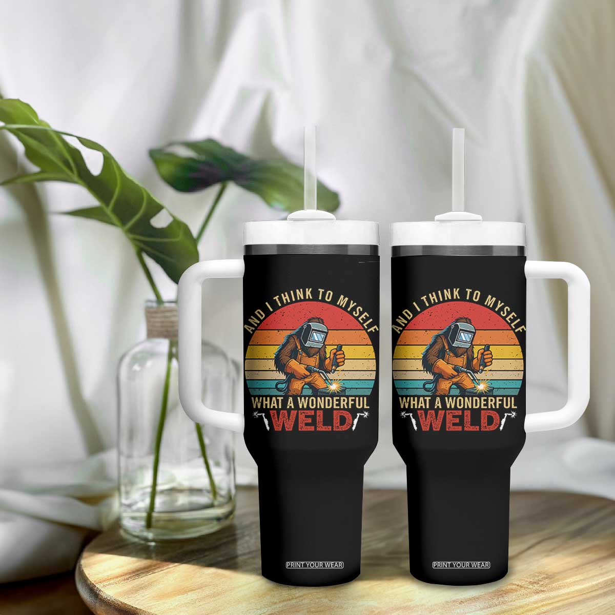 Funny Welding Bigfoot Tumbler With Handle And I Think To Myself What A Wonderful Weld TS14 Print Your Wear