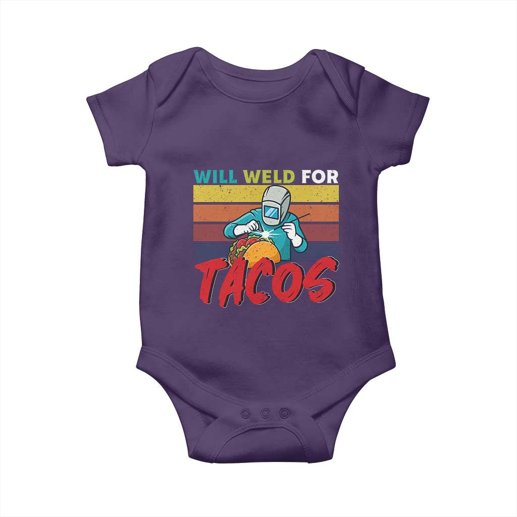 Funny Welding Baby Onesie Will Weld For Tacos TS14 Purple Print Your Wear