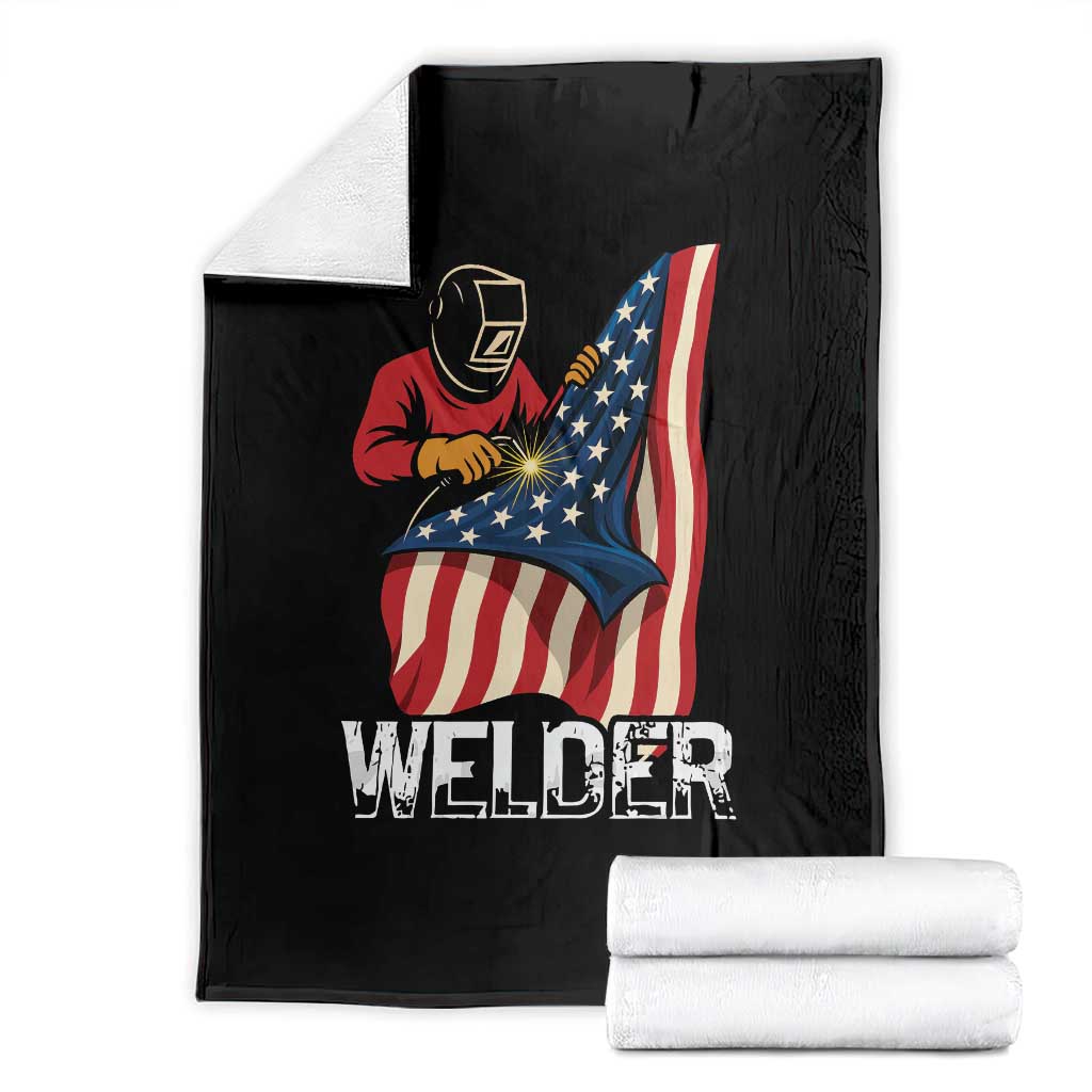 Welder Patriotic American Flag Throw Blanket TS14 Black Print Your Wear