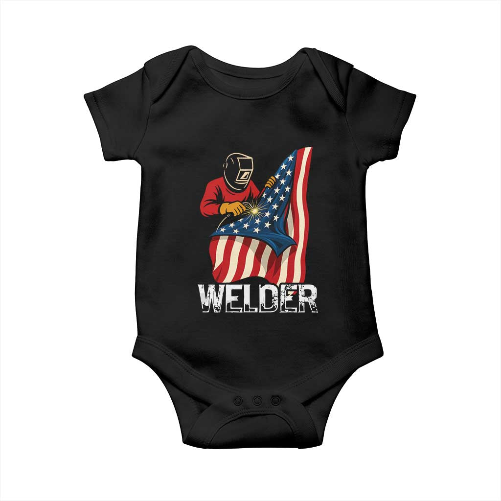 Welder Patriotic American Flag Baby Onesie TS14 Black Print Your Wear