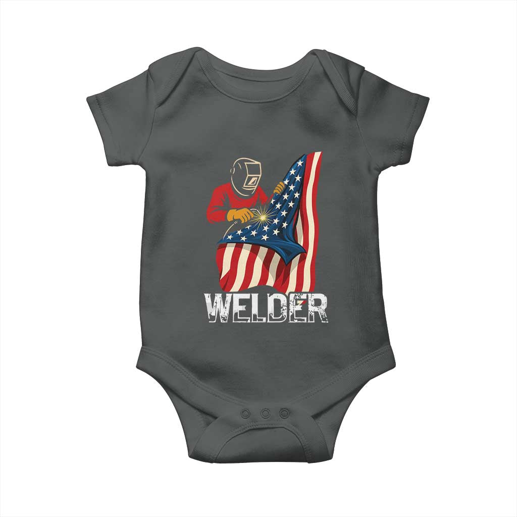Welder Patriotic American Flag Baby Onesie TS14 Dark Heather Print Your Wear