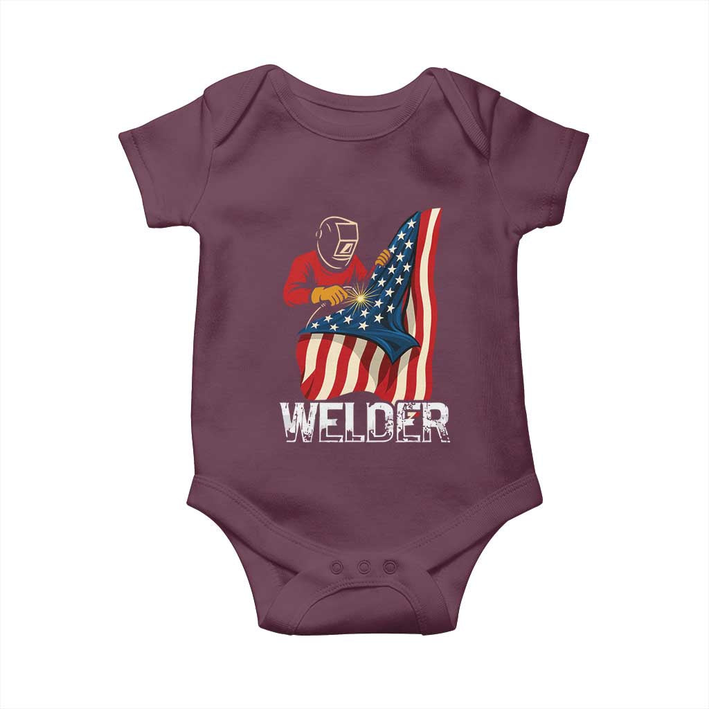 Welder Patriotic American Flag Baby Onesie TS14 Maroon Print Your Wear