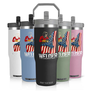 Welder Patriotic American Flag Flip Straw Tumbler TS14 Print Your Wear