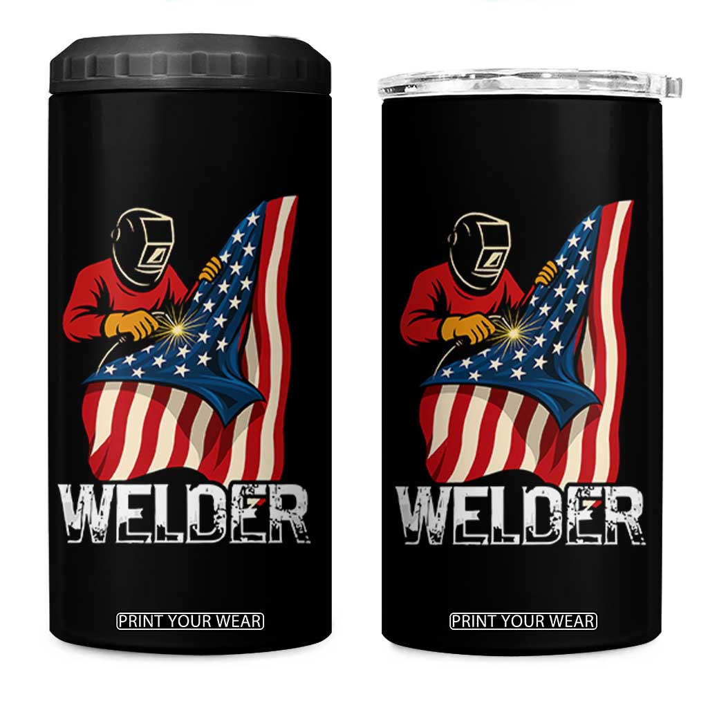 Welder Patriotic American Flag 4 in 1 Can Cooler Tumbler TS14 One Size: 16 oz Black Print Your Wear