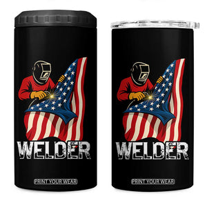 Welder Patriotic American Flag 4 in 1 Can Cooler Tumbler TS14 One Size: 16 oz Black Print Your Wear