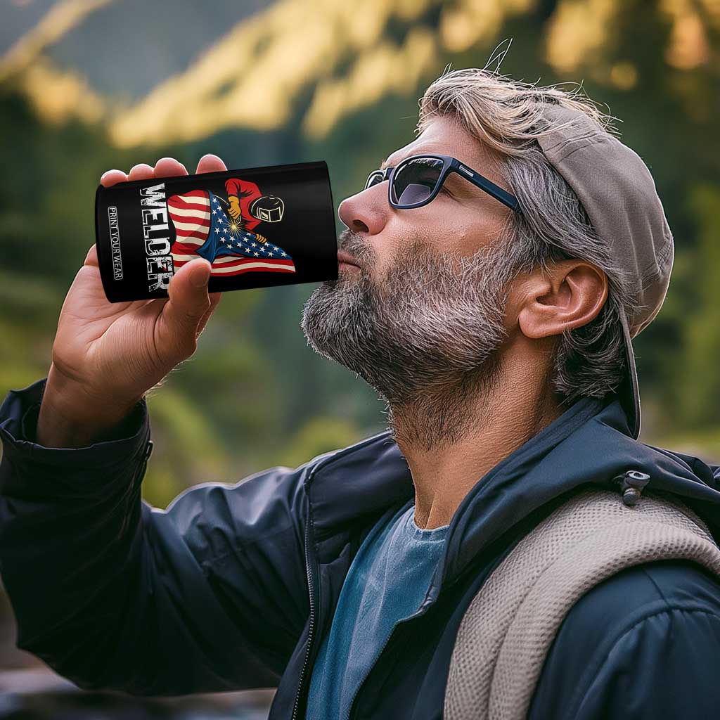 Welder Patriotic American Flag 4 in 1 Can Cooler Tumbler TS14 Print Your Wear