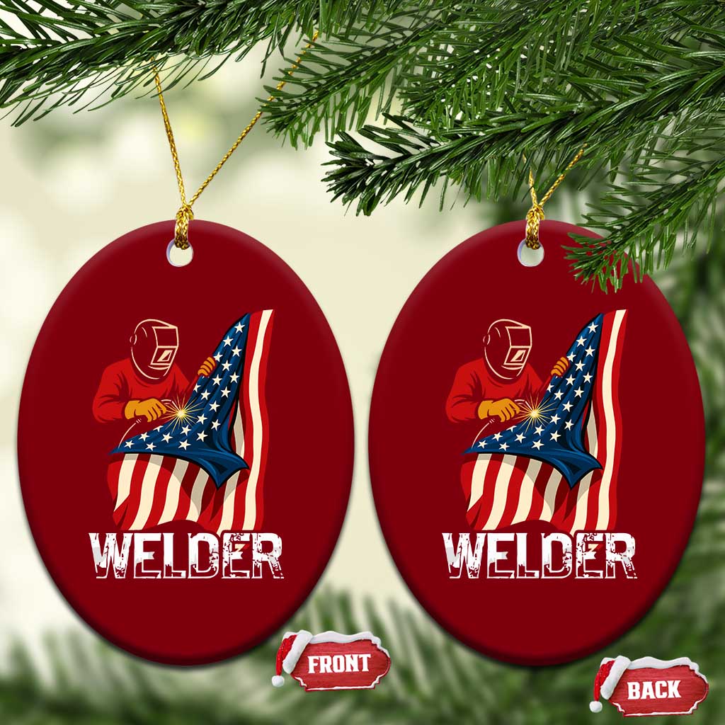 Welder Patriotic American Flag Ceramic Ornament TS14 Print Your Wear