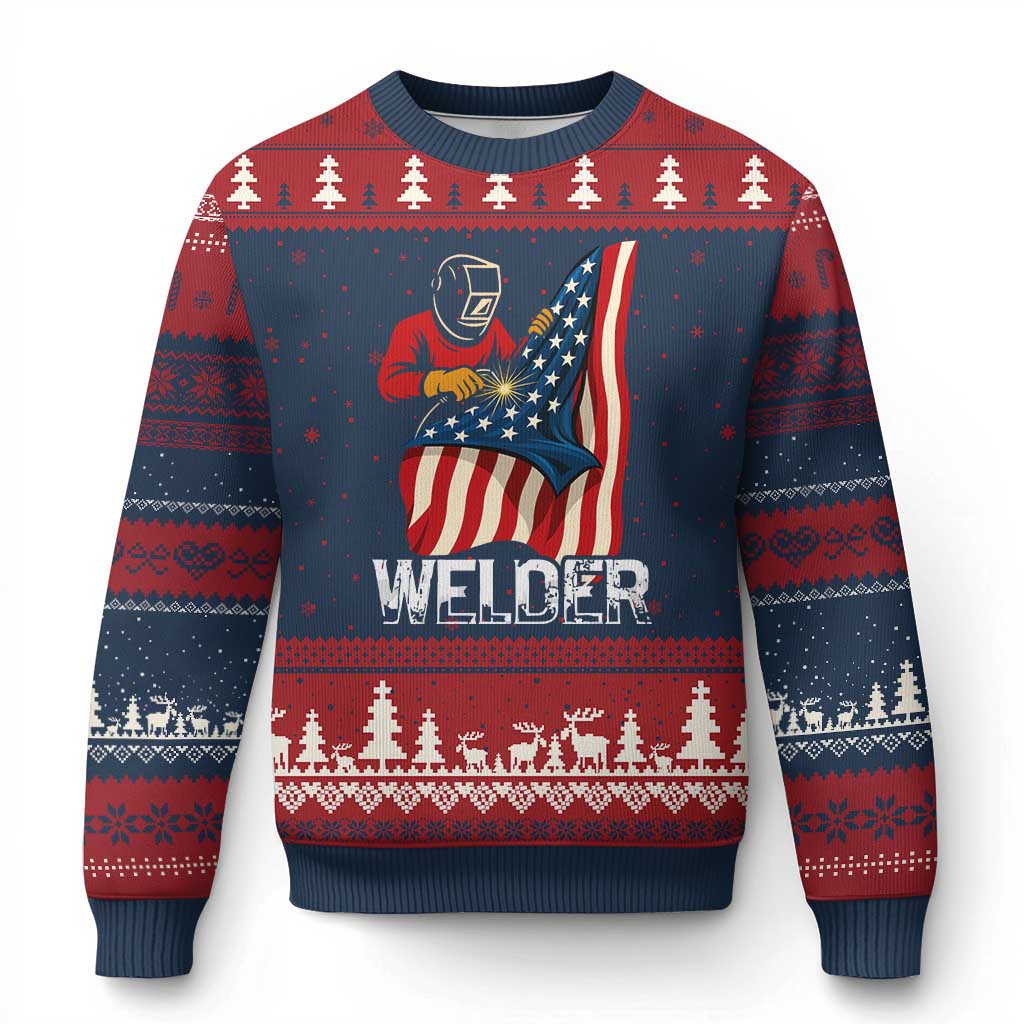 Welder Patriotic American Flag Ugly Christmas Sweater TS14 Navy Red Print Your Wear